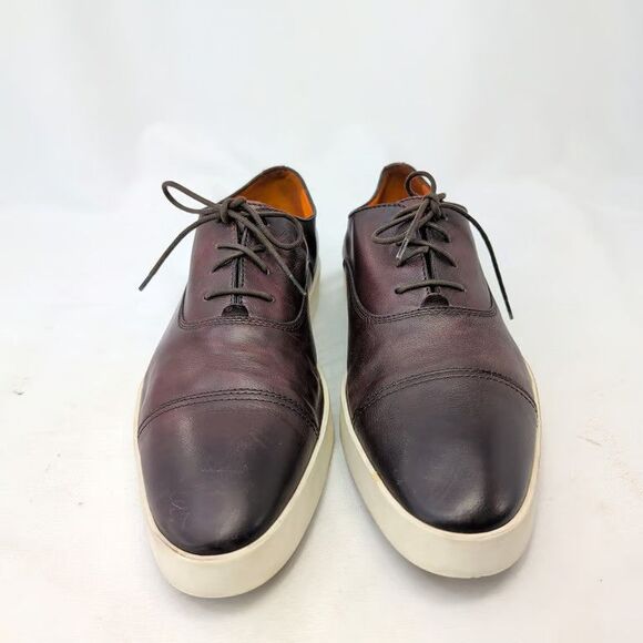 Santoni Mens Cap Toe Oxford Sneaker Brown Leather Shoes Size 12 Made in Italy